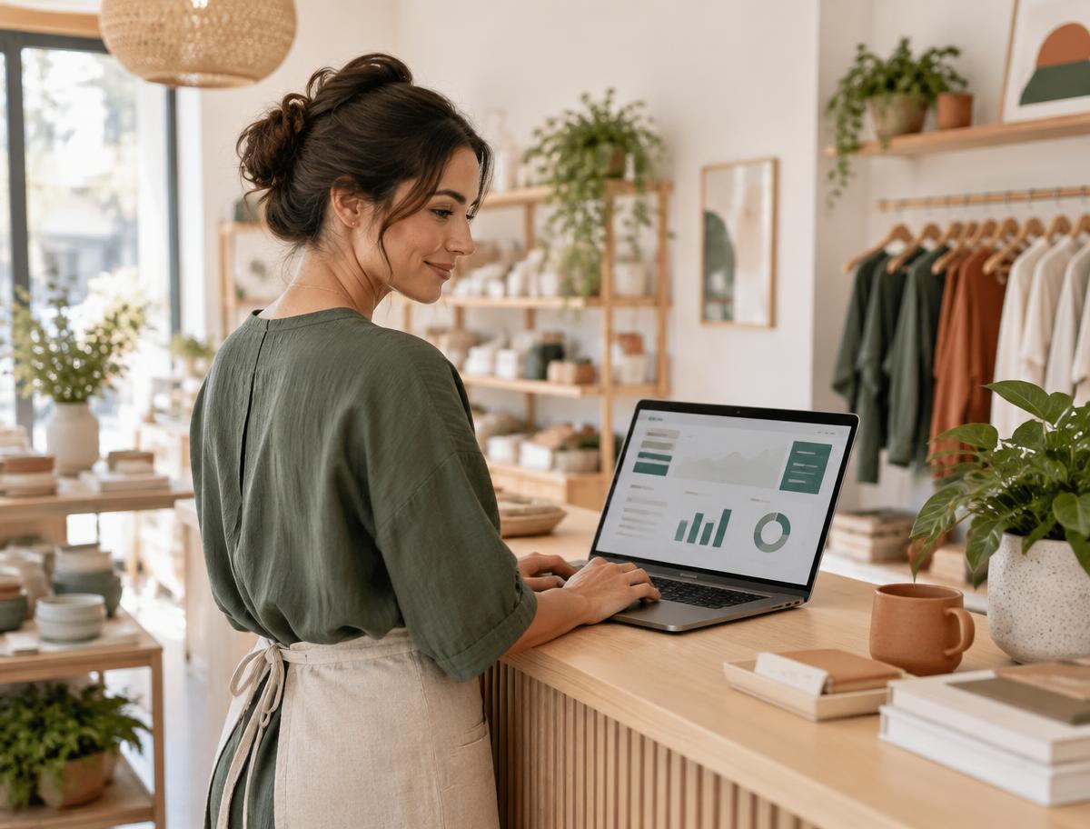 Local business owner using IBG Digital at her shop counter